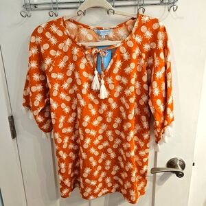 Orange Pineapple Print Women's Top